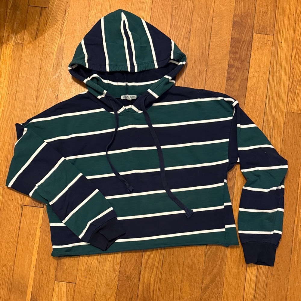 Charlotte Russe Green and White Striped Hoodie